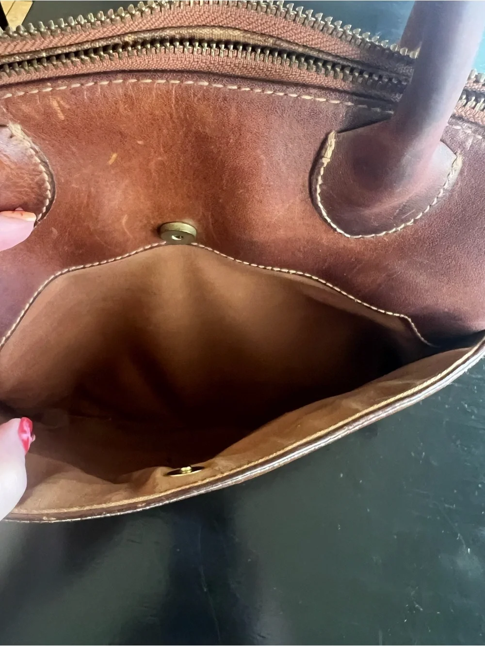 G.H. Bass & Co. Genuine Leather Brown Satchel Dome Handbag Purse